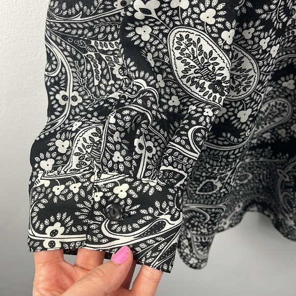 Diane Von Furstenberg Paisley Black White Button Up Top Womens Size 1x/2x - Picture 6 of 10